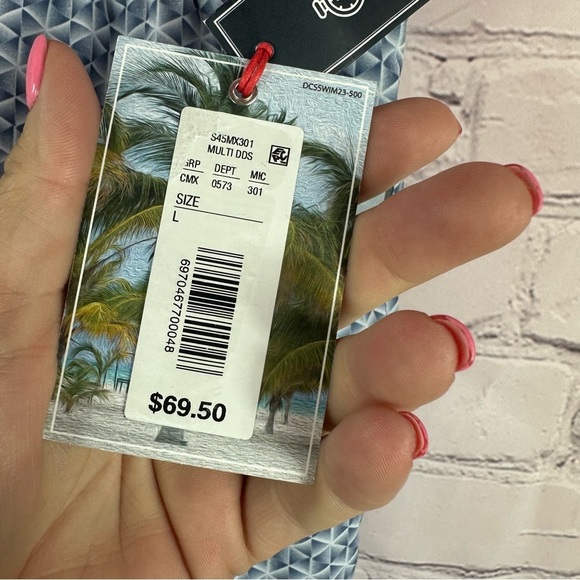 Daniel Cremieux swimwear Blue White geo print 6" Swim Trunks shorts sz L - Picture 4 of 10